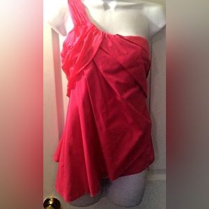 Mint Cond MINUET One Shoulder Blouse Top Shirt Vibrant Pink Pleated Gathered
